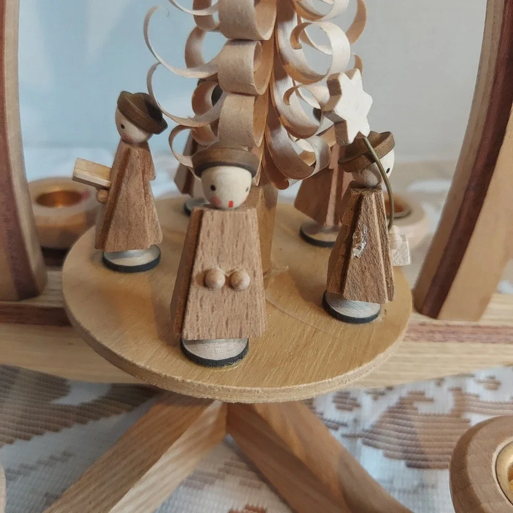 German Christmas Pyramid Carousel Wooden 4 Candle Rotating Carolers 10x7 Inch